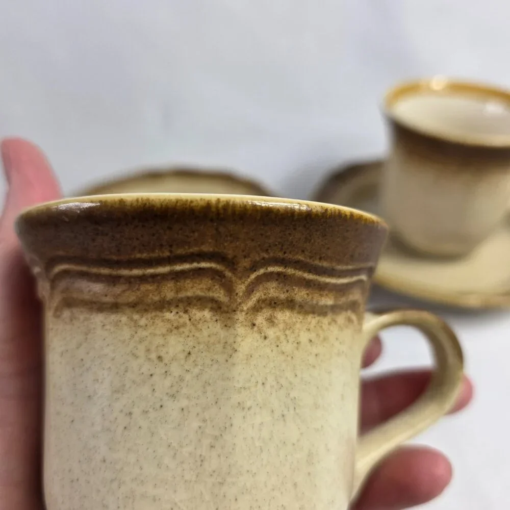 TWO Mikasa Whole Wheat Cup & Saucer Sets Beige & Brown E8000